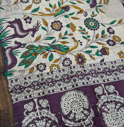 Deep wine purple premium raw silk unstitched salwar material (textured, Lining optional)thread woven buttas all over,matching raw silk bottom, pen kalamkari chennuri silk dupatta with nizam borders. JN260114