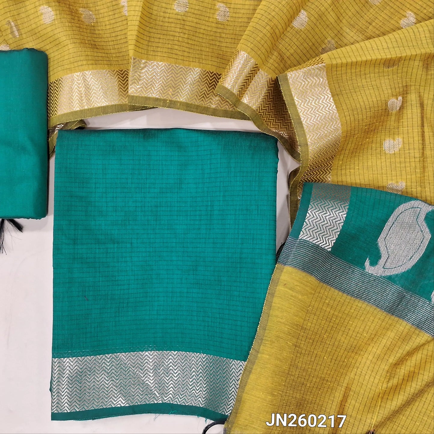 Peacock blue maheshwari silk cotton unstitched salwar material( soft,lining needed) benarasi zari woven borders,matching silk cotton bottom, Maheshwari silk cotton zari buttas dupatta with pallu. JN260217