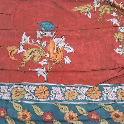 PREORDER SHIPPING AFTER 15 DAYS Designer maroon muslin silk unstitched salwar material(silky,lining needed) kalamkari printed all over, NO BOTTOM,kalamkari printed short width muslin silk dupatta. JN261106