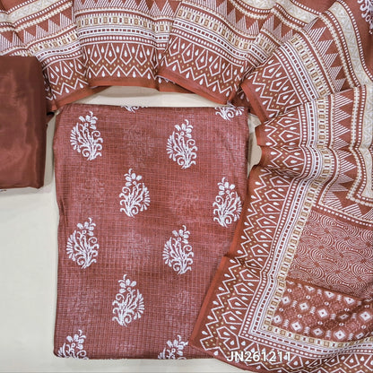Dark onion pink printed fancy kota silk cotton unstitched salwar material(thin, lining needed)matching silky bottom, printed fancy kota silk cotton dupatta. JN261211