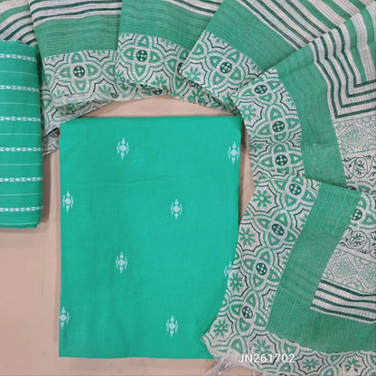 PREORDER SHIPPING AFTER 1 WEEK Pastel blue handloom cotton unstitched salwar material,thread woven buttas all over, (lining optional)thread weaving handloom cotton bottom, hand block printed kota dupatta.JN261702
