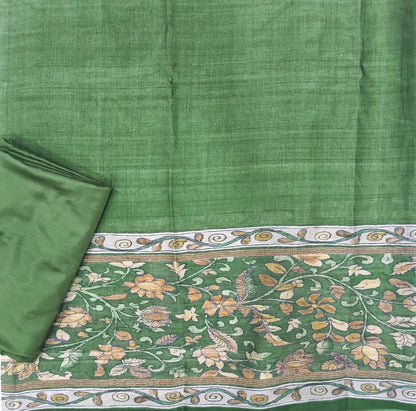 Light green digital printed viscous Silk cotton unstitched salwar material, kalamkari printed on daman(shiny,Lining Needed)matching silky Bottom,digital printed viscous silk dupatta.JN262611