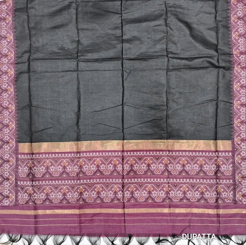 Beetroot purple premium silk unstitched salwar material (light weight,lining needed)zari buttas front,gold tissue border on daman,matching santoon bottom,dual shade jamdani weaving on silk dupatta with rich pallu & tassles.JN262601
