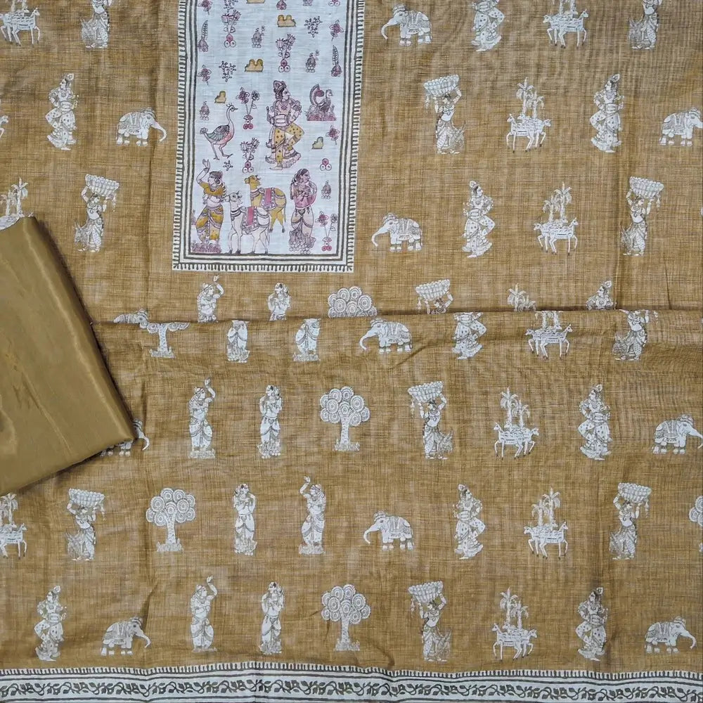 Designer mehandhi green digital printed moonga silk unstitched salwar material,digital printed all over(light weight,lining needed)matching silky bottom,digital printed permium muga silk dupatta with jamdhani woven pallu. JN262702