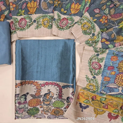 Designer blue shade viscous Silk unstitched salwar material,digital printed on daman(shiny,Lining Needed)matching silky Bottom,digital printed viscous silk dupatta.JN262904