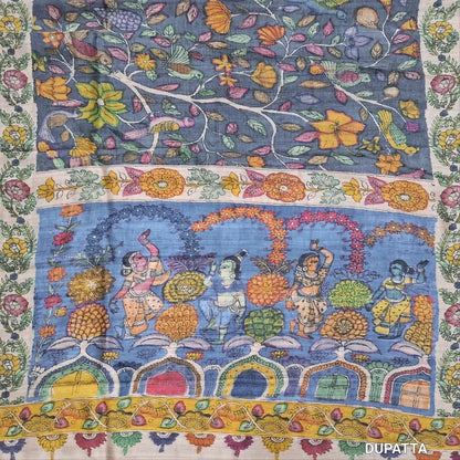 Designer blue shade viscous Silk unstitched salwar material,digital printed on daman(shiny,Lining Needed)matching silky Bottom,digital printed viscous silk dupatta.JN262904