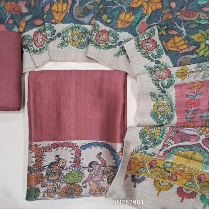 Designer dark onion pink viscous Silk unstitched salwar material,digital printed on daman(shiny,Lining Needed)matching silky Bottom,digital printed viscous silk dupatta.JN262901