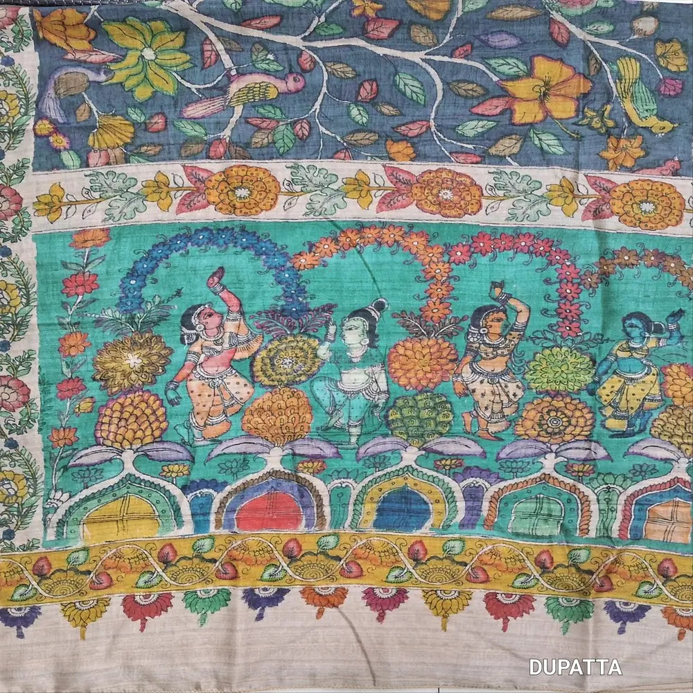 Designer Light teal blue viscous Silk unstitched salwar material, digital printed on daman(shiny,Lining Needed)matching silky Bottom,digital printed viscous silk dupatta.JN262902