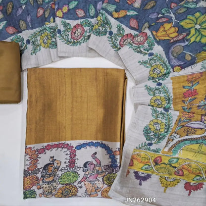 Designer mehandhi yellow viscous Silk unstitched salwar material,digital printed on daman(shiny,Lining Needed)matching silky Bottom,digital printed viscous silk dupatta.JN262903