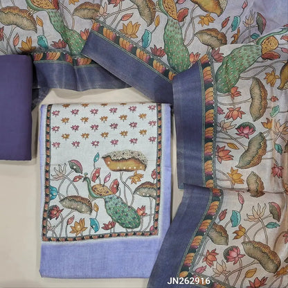 Lavender Tissue Silk unstitched salwar material,(soft, lining needed) digital printed, hand work on yoke & daman, santoon bottom, Digital printed fancy tissue silk dupatta. JN262916
