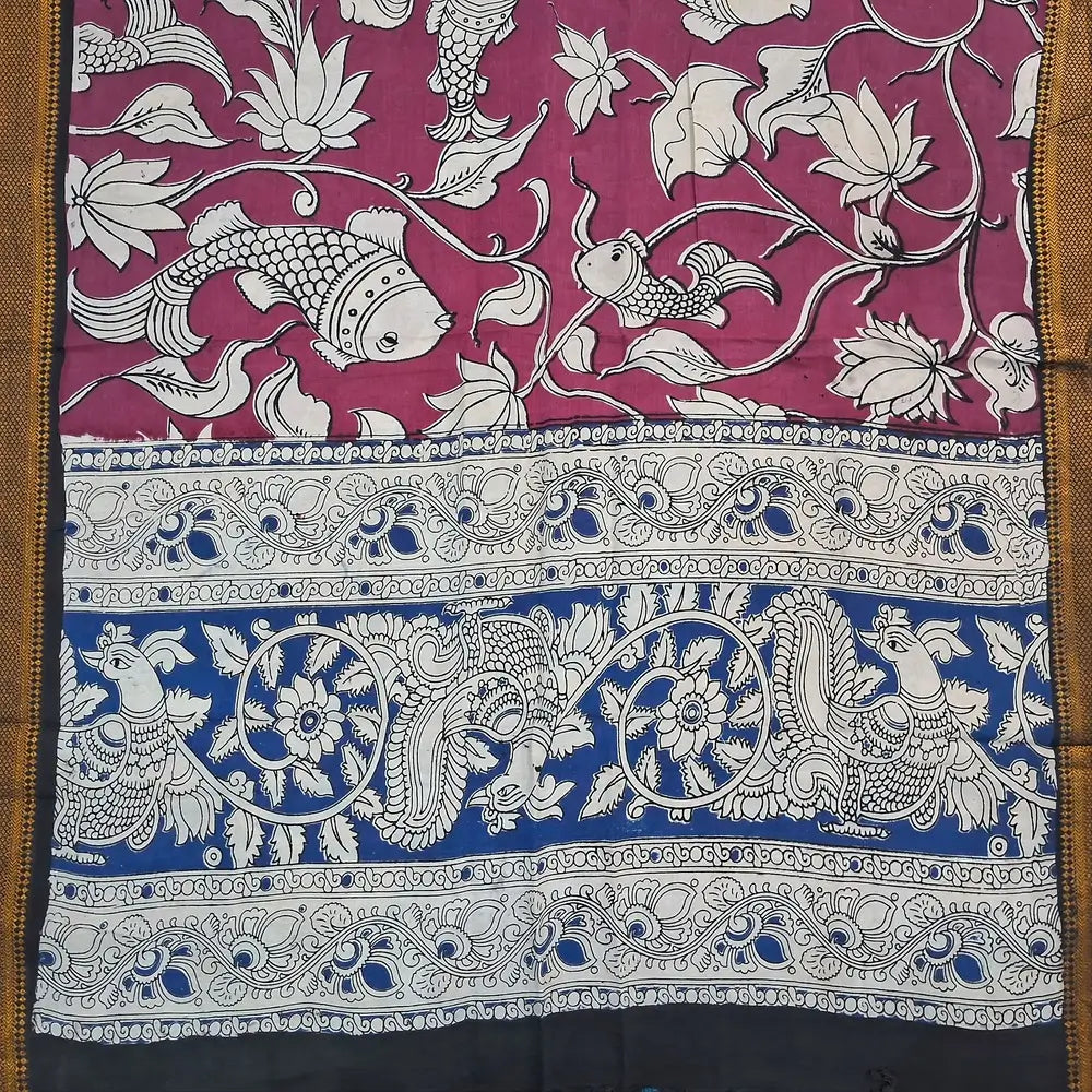 Black premium raw silk unstitched salwar material,gold zari weaving all over, (textured, Lining needed) matching silk bottom, pen kalamkari chennuri silk dupatta with nizam borders (INCONSISTENT STAINS ARE NOT DEFECTS). JN262804