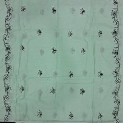 Pastel blue spun cotton unstitched salwar material,lace work on yoke, rich embroidery on daman (lining needed)black cotton bottom,embroidered soft silk cotton dupatta. JN262811