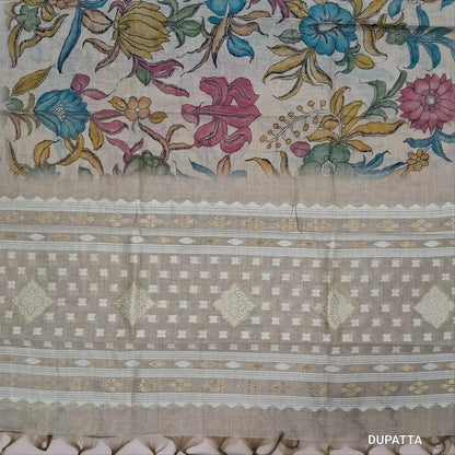 Designer pastel blue digital printed moonga silk unstitched salwar material,digital printed all over(light weight,lining needed)matching silky bottom,digital printed permium moonga silk dupatta with jamdhani woven pallu. JN263001