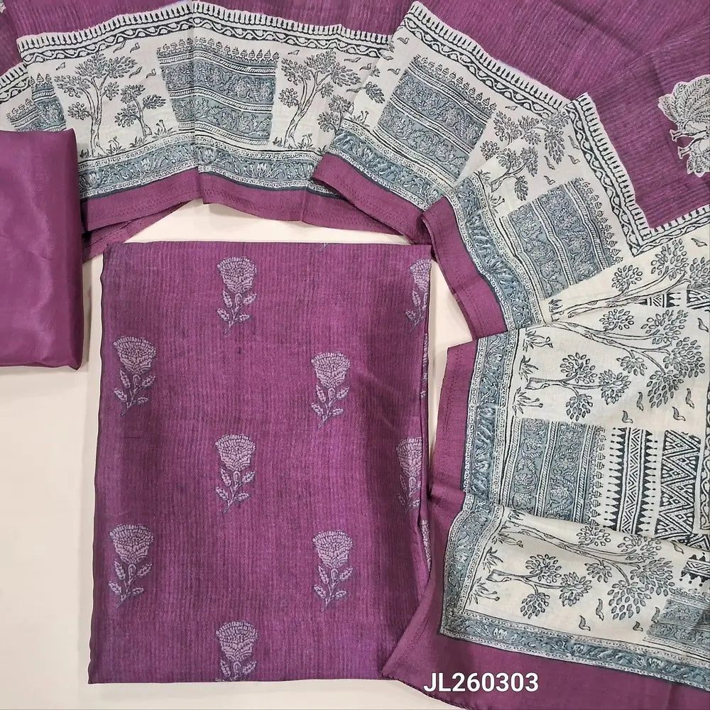Beetroot purple floral printed premium viscous Silk cotton unstitched salwar material(shiny,Lining Needed)matching silky Bottom,digital printed pure  viscous silk dupatta. JL260303