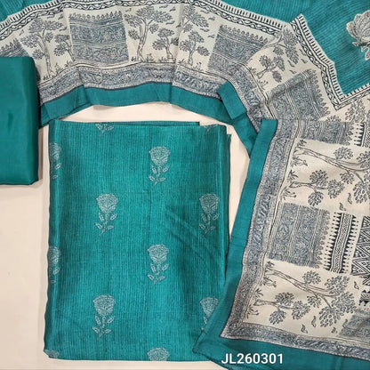 Light teal blue floral printed premium viscous Silk cotton unstitched salwar material(shiny,Lining Needed)matching silky Bottom,digital printed pure  viscous silk dupatta. JL260301
