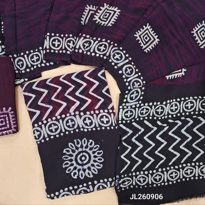 Purple & dark blue wax batik crepe georgette unstitched salwar material,(lining needed)batik dyed santoon bottom,dual shaded wax batik dyed pure crepe georgette dupatta(TAPPING NEEDED). JL260906