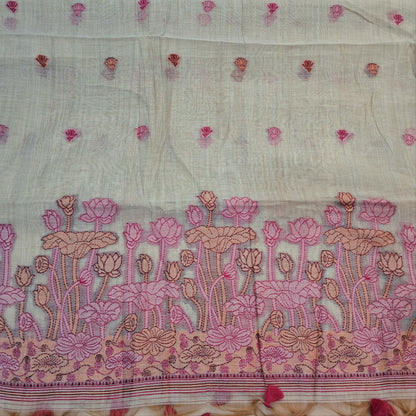 PREORDER SHIPPING AFTER 4 DAYS Rich beige jamdani woven soft silk cotton unstitched salwar material (PINK)(lining needed) thread weaving on daman,buttas on front, silk cotton bottom, thread buttas,jamdani woven silk cotton dupatta with tassels. JL261001