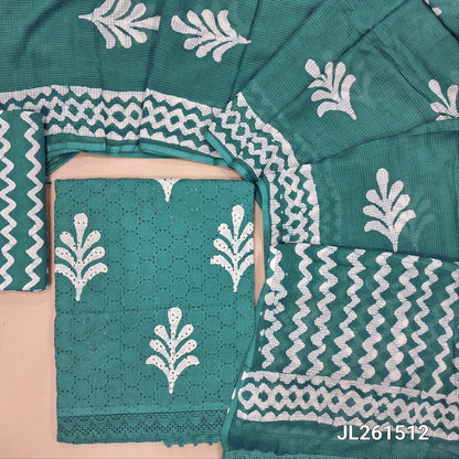 Blue schiffli embroidered batik cotton unstitched salwar material(lining needed)cut work & self embroidery work on front, zig zag cotton bottom,batik pure mul cotton dupatta. JL261512
