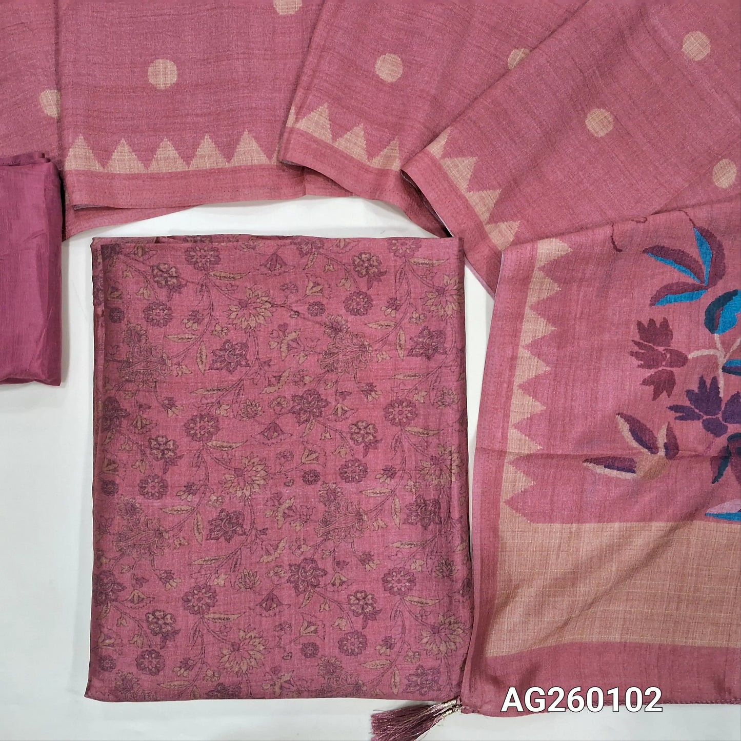 Pink floral printed viscous Silk unstitched salwar material,(shiny,Lining Needed)silky bottom,digital printed viscous silk dupatta with pallu. AG260102