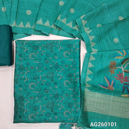 Turquoise blue floral printed viscous Silk unstitched salwar material,(shiny,Lining Needed)silky bottom,digital printed viscous silk dupatta with pallu. AG260101