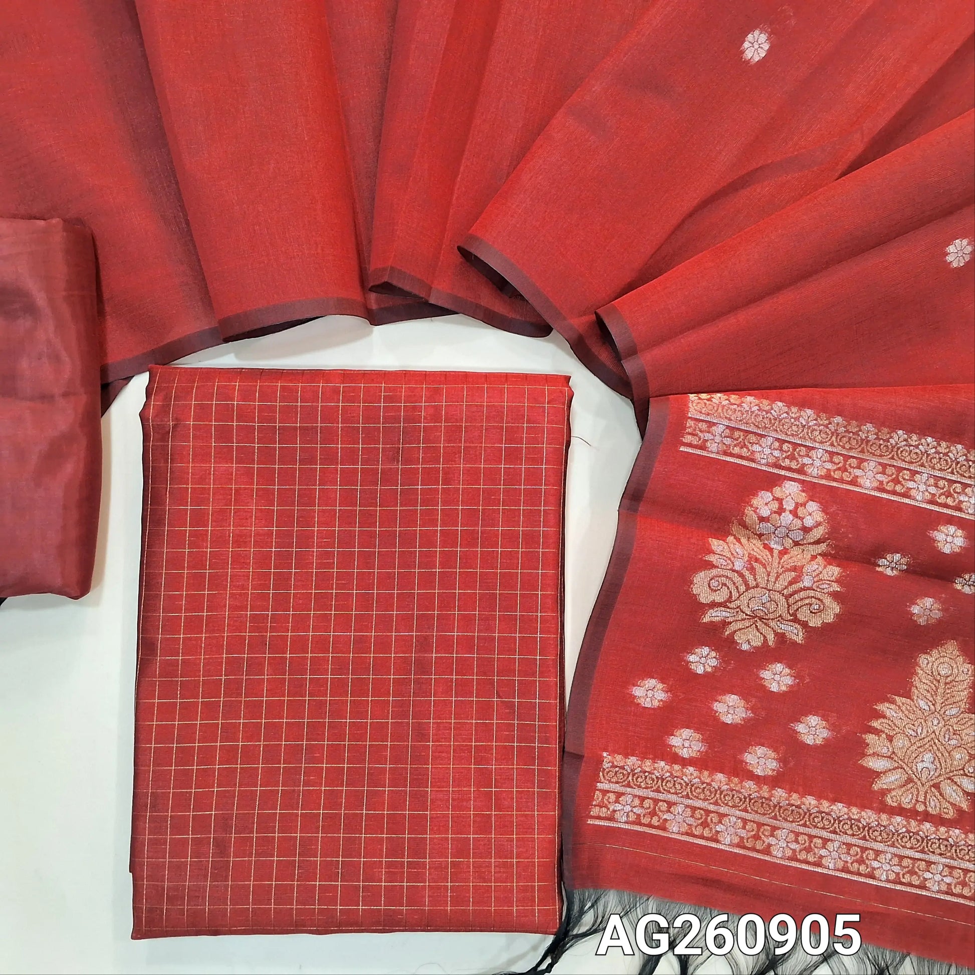 reddish maroon silk cotton unstitched salwar material ag260905- Neidhal