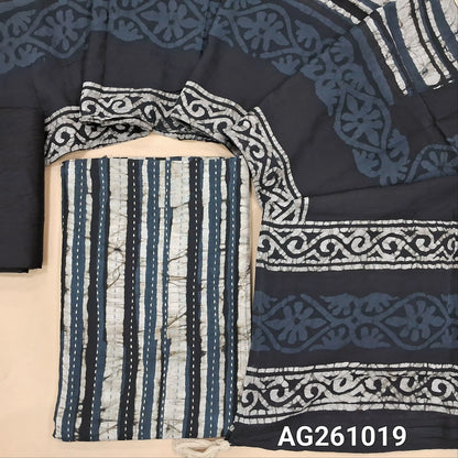 Dark blueish grey & black wax batik silk cotton unstitched salwar material,kantha stitch all over,(Lining Needed)silk cotton bottom, batik design on soft silk cotton dupatta. AG261019