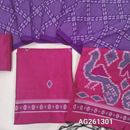 Designer Pink premium silk unstitched salwar material, thread weaving on front,(lining needed) silky bottom, rich weaving silk cotton dupatta with contrast pallu. AG261301