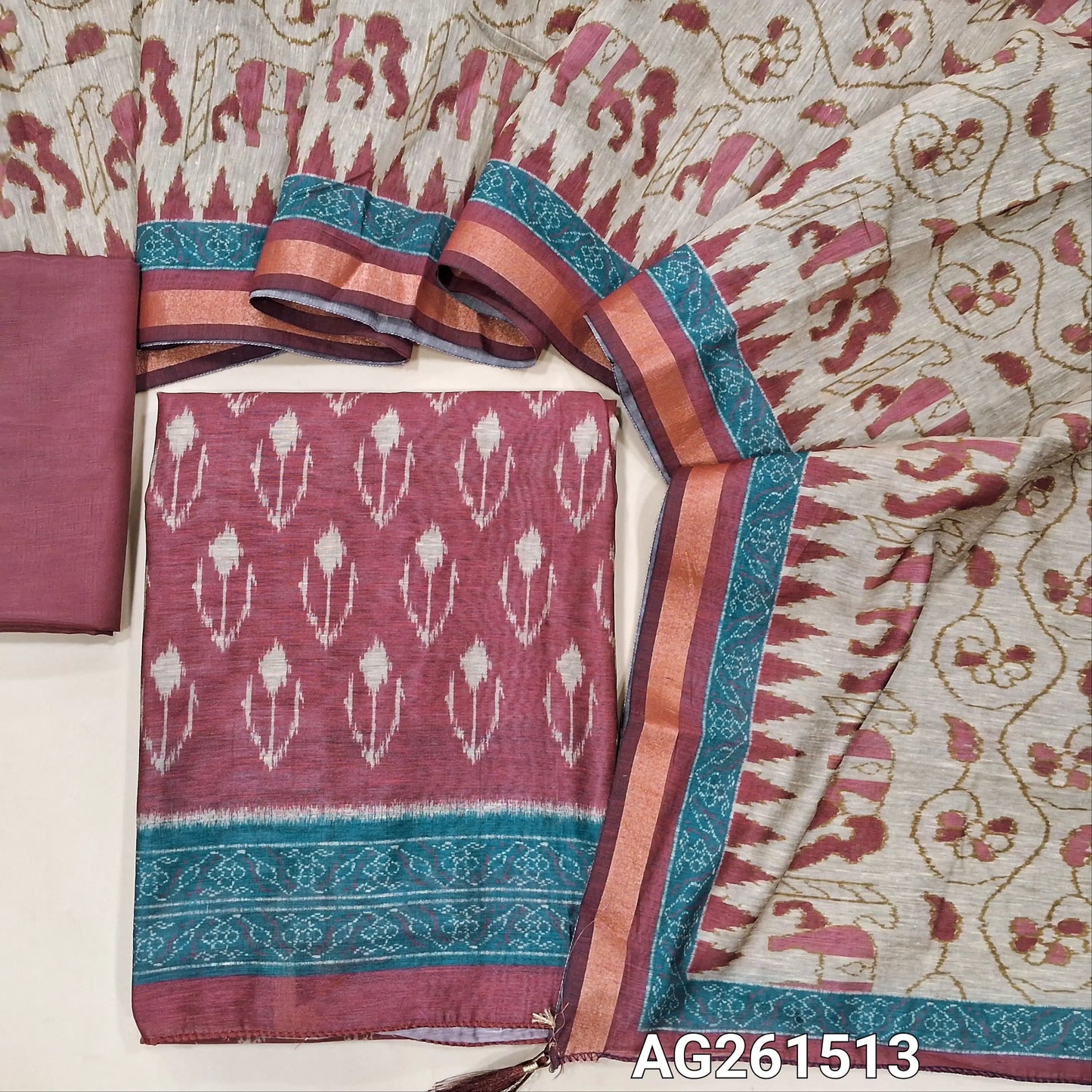 Dark pink digital printed soft silk cotton unstitched salwar material,(Lining Needed)silky bottom,digital printed silk cotton dupatta with gold tissue borders. AG261513