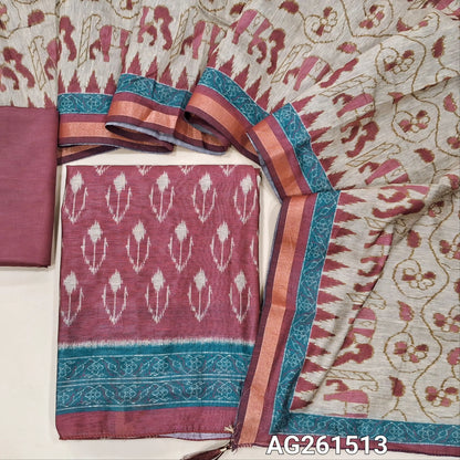 Dark pink digital printed soft silk cotton unstitched salwar material,(Lining Needed)silky bottom,digital printed silk cotton dupatta with gold tissue borders. AG261513