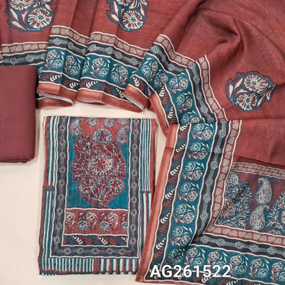 Multicolored abstract printed silk cotton unstitched salwar material,thread work on yoke, (Lining Needed) dark maroon spun cotton bottom,digital printed silk cotton dupatta. AG261522