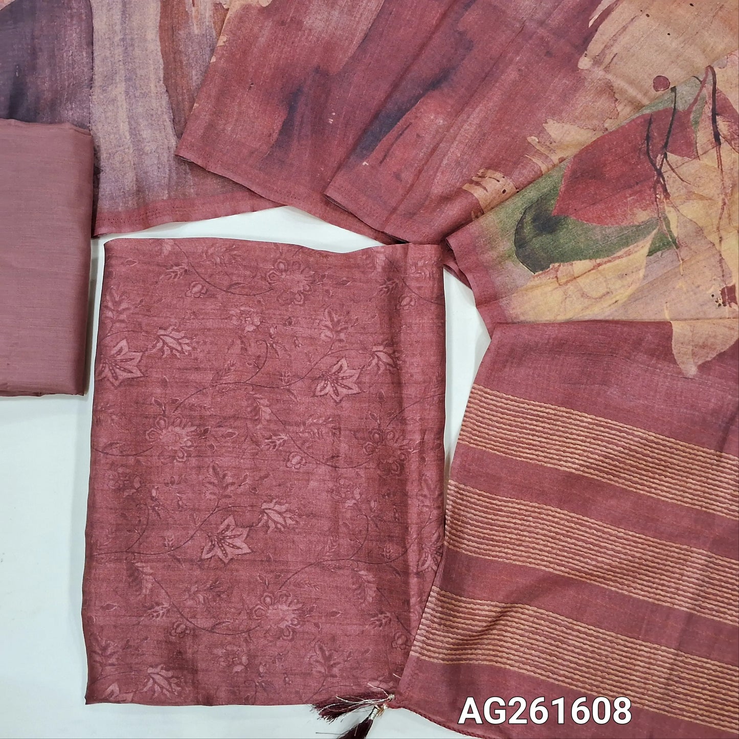 Dark onion pink digital printed premium viscous Silk unstitched salwar material,(shiny,Lining Needed)silky bottom, digital printed premium viscous silk dupatta. AG261608