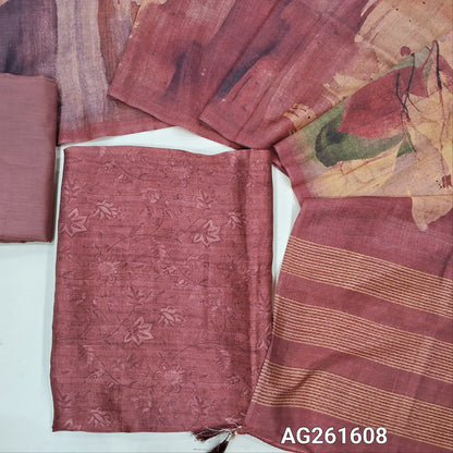 Dark onion pink digital printed premium viscous Silk unstitched salwar material,(shiny,Lining Needed)silky bottom, digital printed premium viscous silk dupatta. AG261608