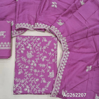 Lotus Pink embroidered cotton unstitched salwar material, rich jaal embroidery all over (Lining Needed) matching embroidered cotton bottom, soft mul cotton embroidered dupatta. AG262207