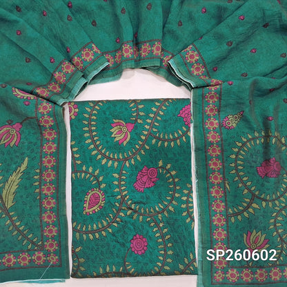 Turquoise blue digital printed mogra chanderi unstitched salwar material (Crinkled, Lining Needed) No Bottom, digital printed mogra chanderi dupatta. SP260602