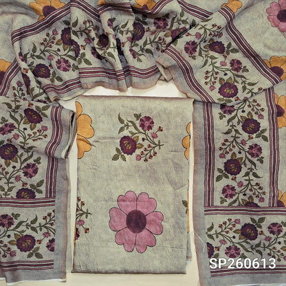 Rich beige digital printed mogra chanderi unstitched salwar material (Crinkled, Lining Needed) No Bottom, digital printed mogra chanderi dupatta. SP260613