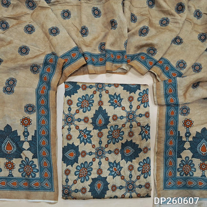 Rich beige digital printed mogra chanderi unstitched salwar material (Crinkled, Lining Needed) No Bottom, digital printed mogra chanderi dupatta. SP260607