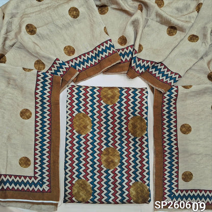 Beige digital printed mogra chanderi unstitched salwar material (Crinkled, Lining Needed) No Bottom, digital printed mogra chanderi dupatta. SP260609