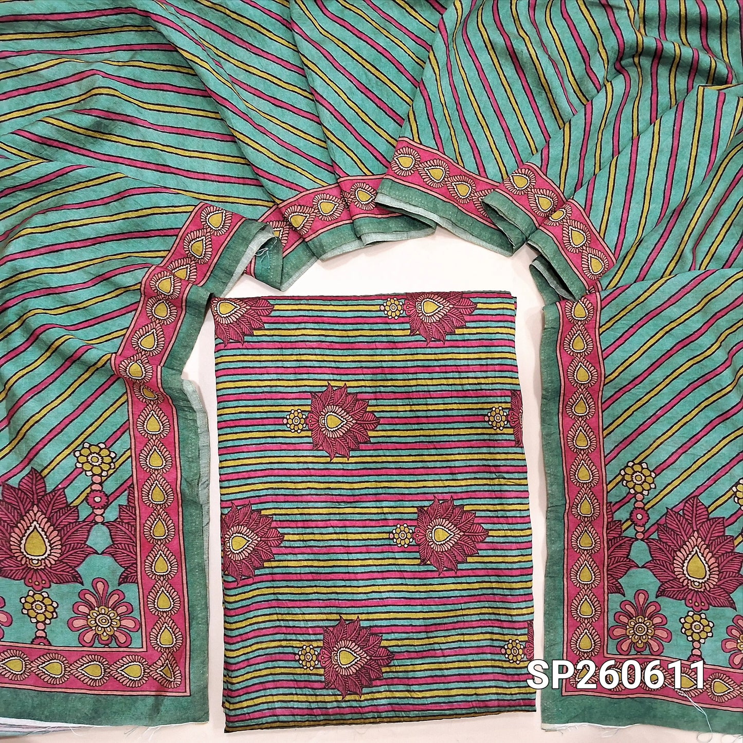 Pastel blue base multicolor digital printed mogra chanderi unstitched salwar material (Crinkled, Lining Needed) No Bottom, digital printed mogra chanderi dupatta. SP260611