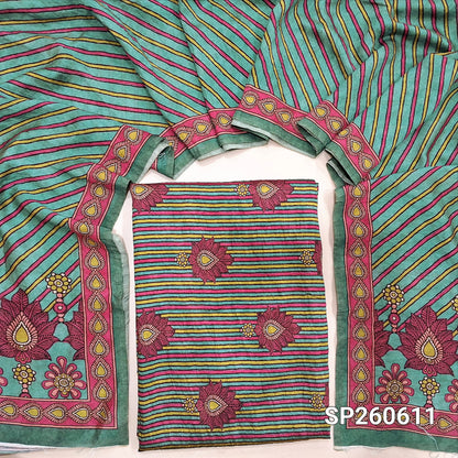 Pastel blue base multicolor digital printed mogra chanderi unstitched salwar material (Crinkled, Lining Needed) No Bottom, digital printed mogra chanderi dupatta. SP260611