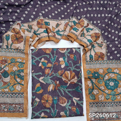Dark purple digital printed mogra chanderi unstitched salwar material (Crinkled, Lining Needed) No Bottom, digital printed mogra chanderi dupatta. SP260612