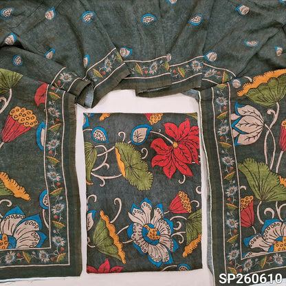 Dark grey digital printed mogra chanderi unstitched salwar material (Crinkled, Lining Needed) No Bottom, digital printed mogra chanderi dupatta. SP260610