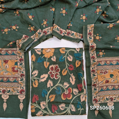 Dark olive green digital printed mogra chanderi unstitched salwar material (Crinkled, Lining Needed) No Bottom, digital printed mogra chanderi dupatta. SP260608