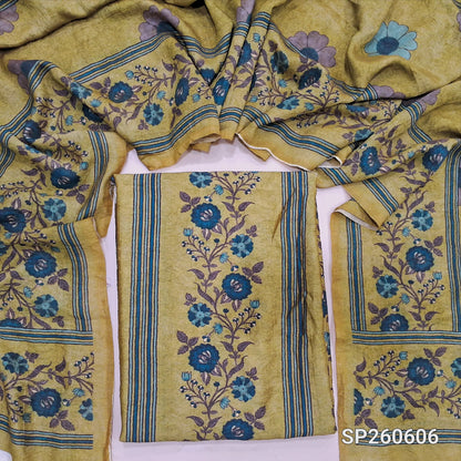Light sage green digital printed mogra chanderi unstitched salwar material (Crinkled, Lining Needed) No Bottom, digital printed mogra chanderi dupatta. SP260606