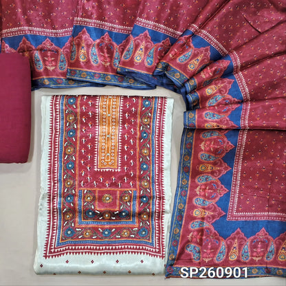 Designer Pure gajji silk unstitched salwar material, digital printed, simple yoke (Silky, Lining Needed)matching santoon bottom, short width pure gajji silk dupatta. SP260901