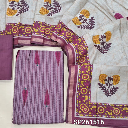 Purple modal maslin silk digital printed unstitched salwar material (Soft, Lining Needed)matching silk cotton bottom, modal maslin printed dupatta. SP261516