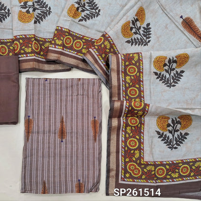 Light chocolate brown modal maslin silk digital printed unstitched salwar material (Soft, Lining Needed)matching silk cotton bottom, modal maslin printed dupatta. SP261514
