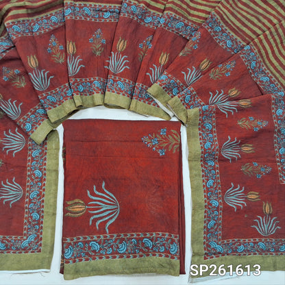 Maroon printed mogra chanderi unstitched salwar material (Crinkled, Lining Needed) No Bottom, digital printed mogra chanderi dupatta. TAPINGS NEEDED. SP261613