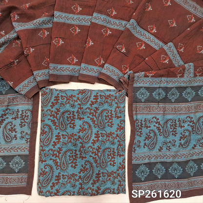 Pastel blue digital printed mogra chanderi unstitched salwar material (Crinkled, Lining Needed) No Bottom, digital printed mogra chanderi dupatta. TAPINGS NEEDED. SP261620