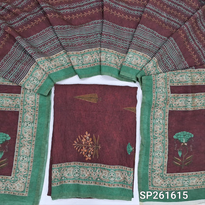 Dark maroon printed mogra chanderi unstitched salwar material (Crinkled, Lining Needed) No Bottom, digital printed mogra chanderi dupatta. TAPINGS NEEDED. SP261615