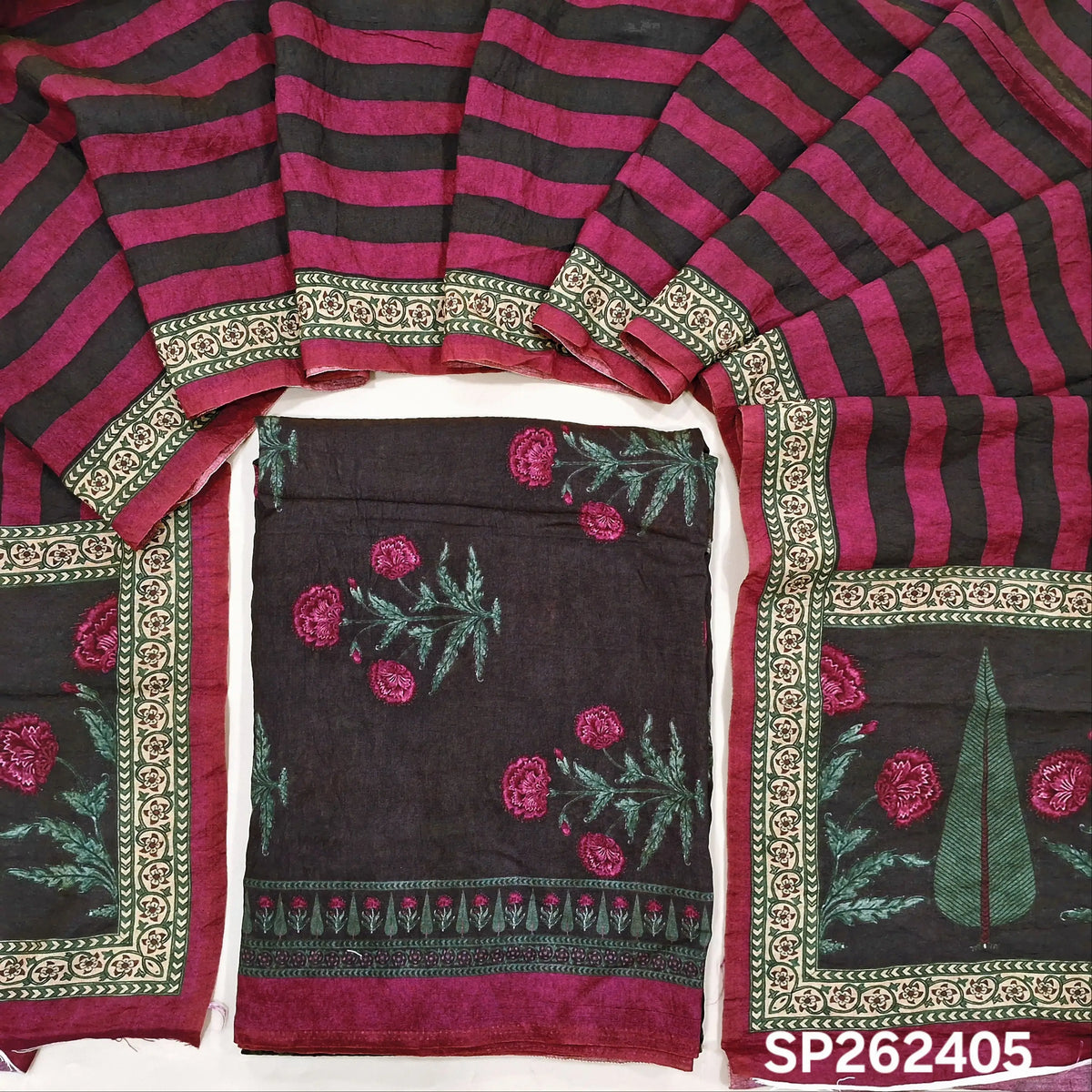 Deep wine purple digital printed mogra chanderi unstitched salwar material (Crinkled, Lining Needed) No Bottom, digital printed mogra chanderi dupatta. SP262405